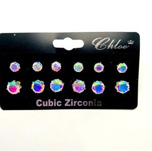 Earrings CZ round studs iridescent Pierced!